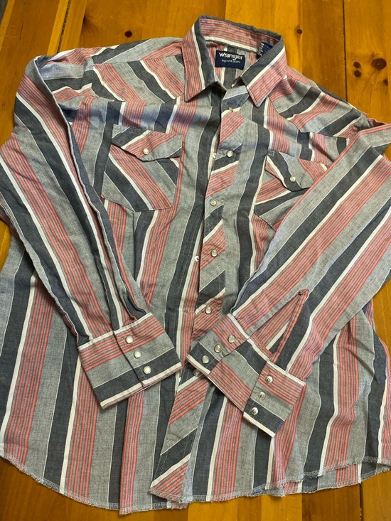 Wrangler Other - Wrangler Men’s Long Sleeve Button-Down Striped Shirt in Red, Gray, White